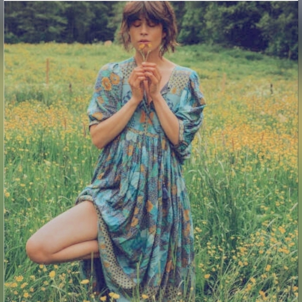 Nine Lives Bazaar Teal Floral Midi Dress